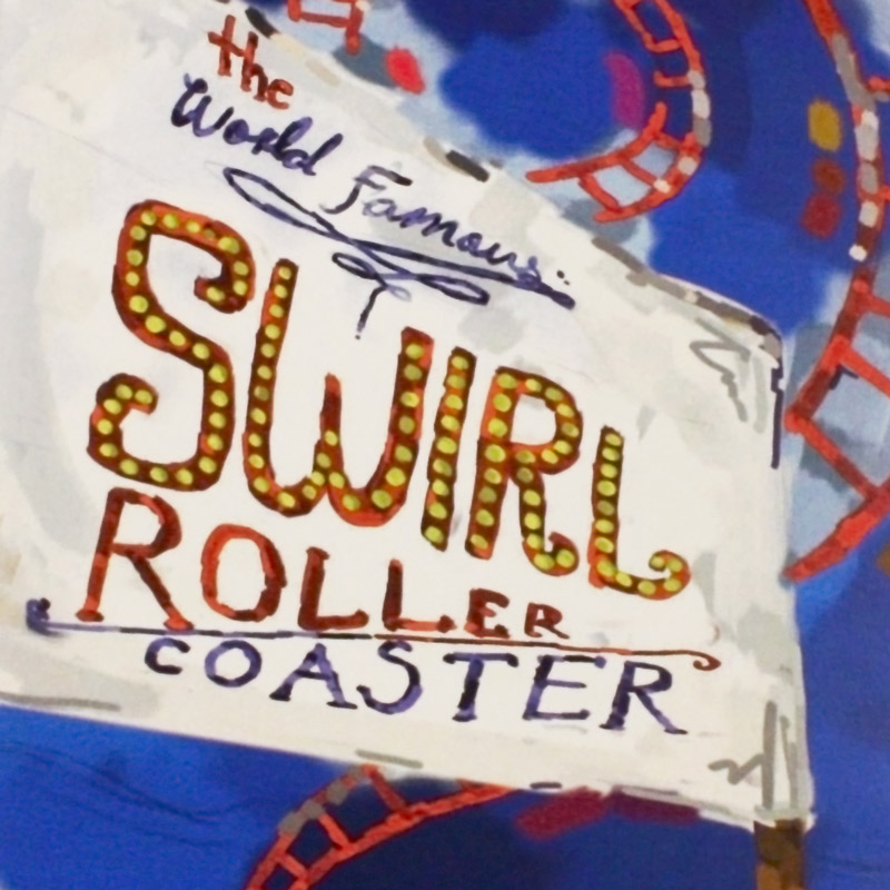 thumbnail for the cover of the Rollercoaster children's book. it has a drawn feel to it. and it works on cut out to reveal information